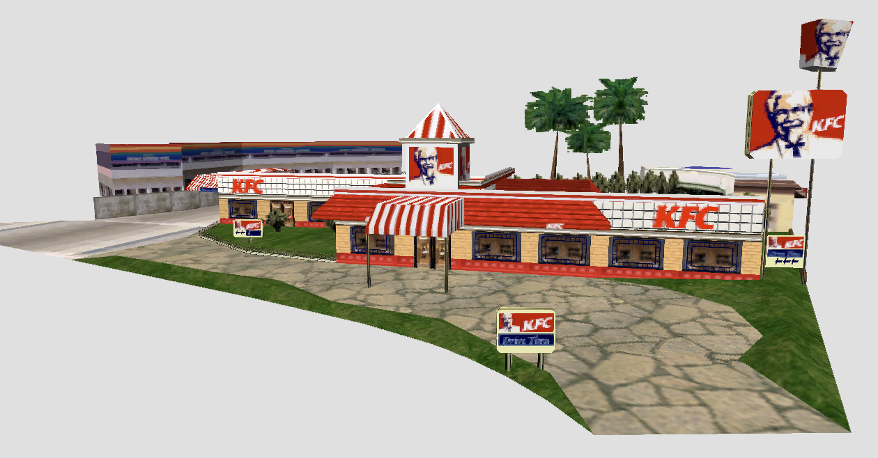 A KFC store, floating in the void